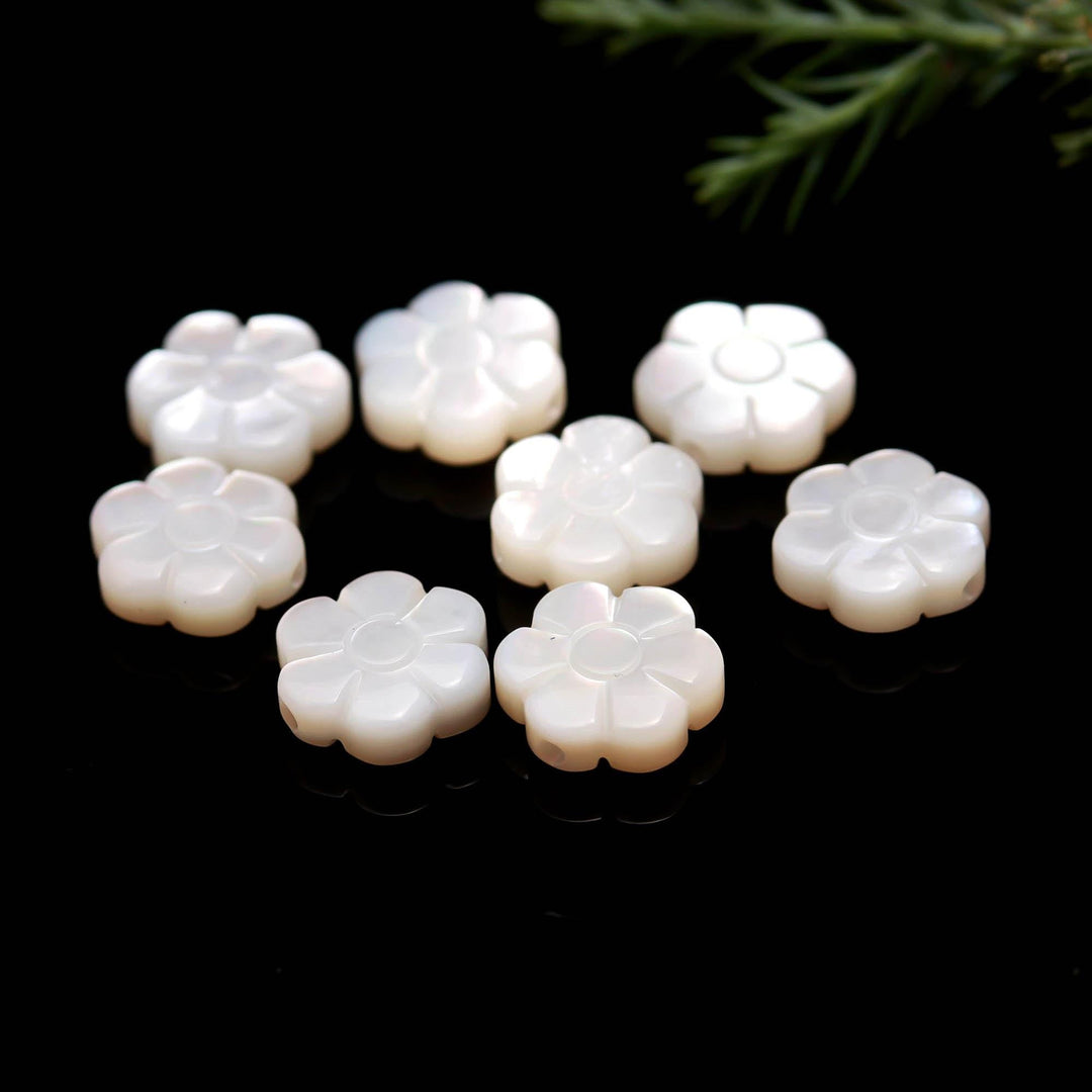 Mother of Pearl Carved Flower Shape Beads for Jewelry Making, Luster Pearl Flower Charms, 8 MM