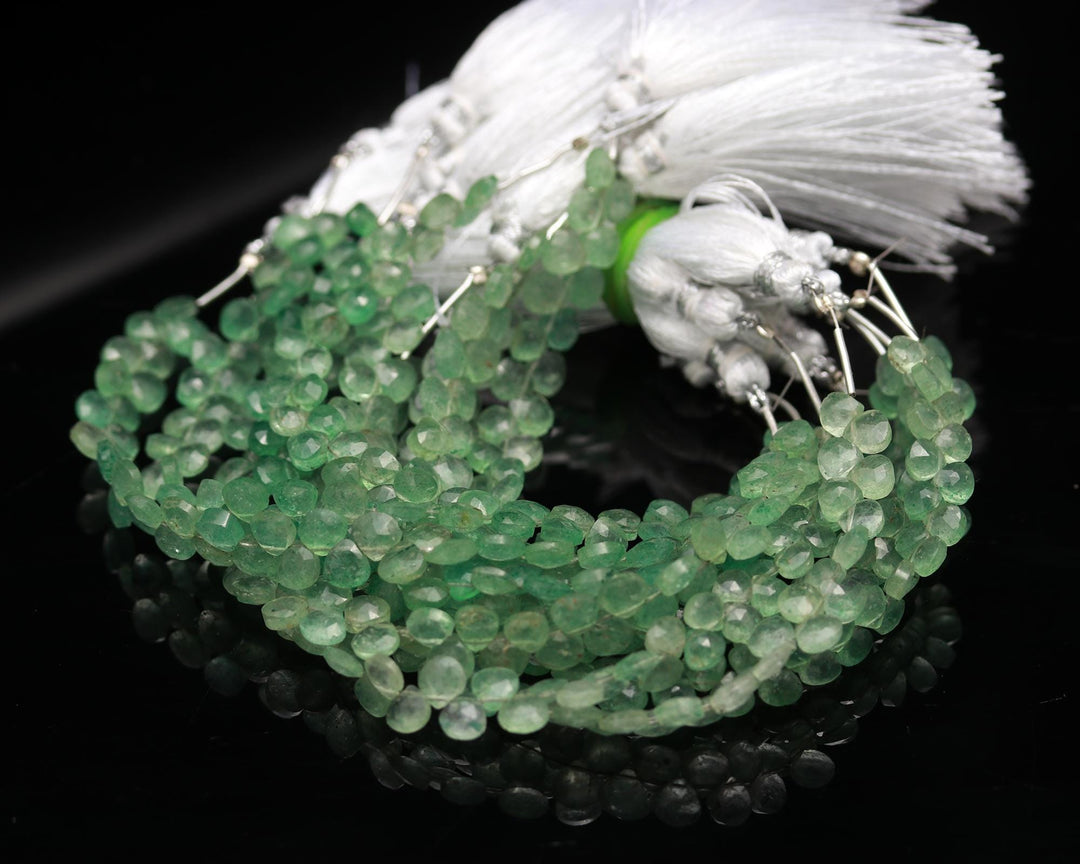 AAA Green Strawberry Quartz Heart Shape Beads, Heart Shape Briolettes, 6" Faceted Heart Beads, 5-6 MM Gemstone Jewelry Making Beads