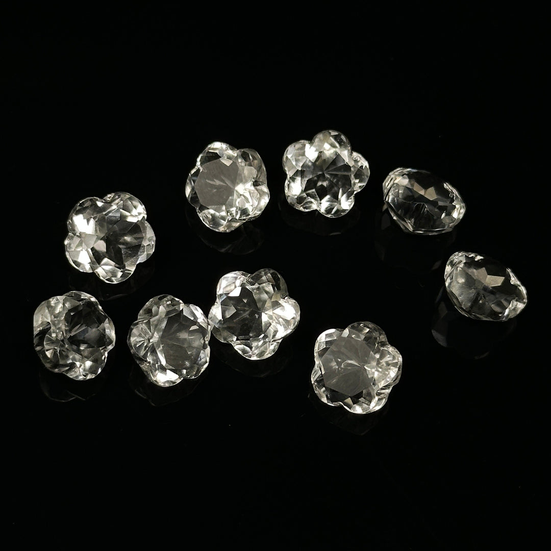 AAA Crystal Quartz Flower Shape Faceted Gemstone, Flower Shape Carving Cut Stones For Jewelry Making, 10 MM Clear Visible Crystal Beads