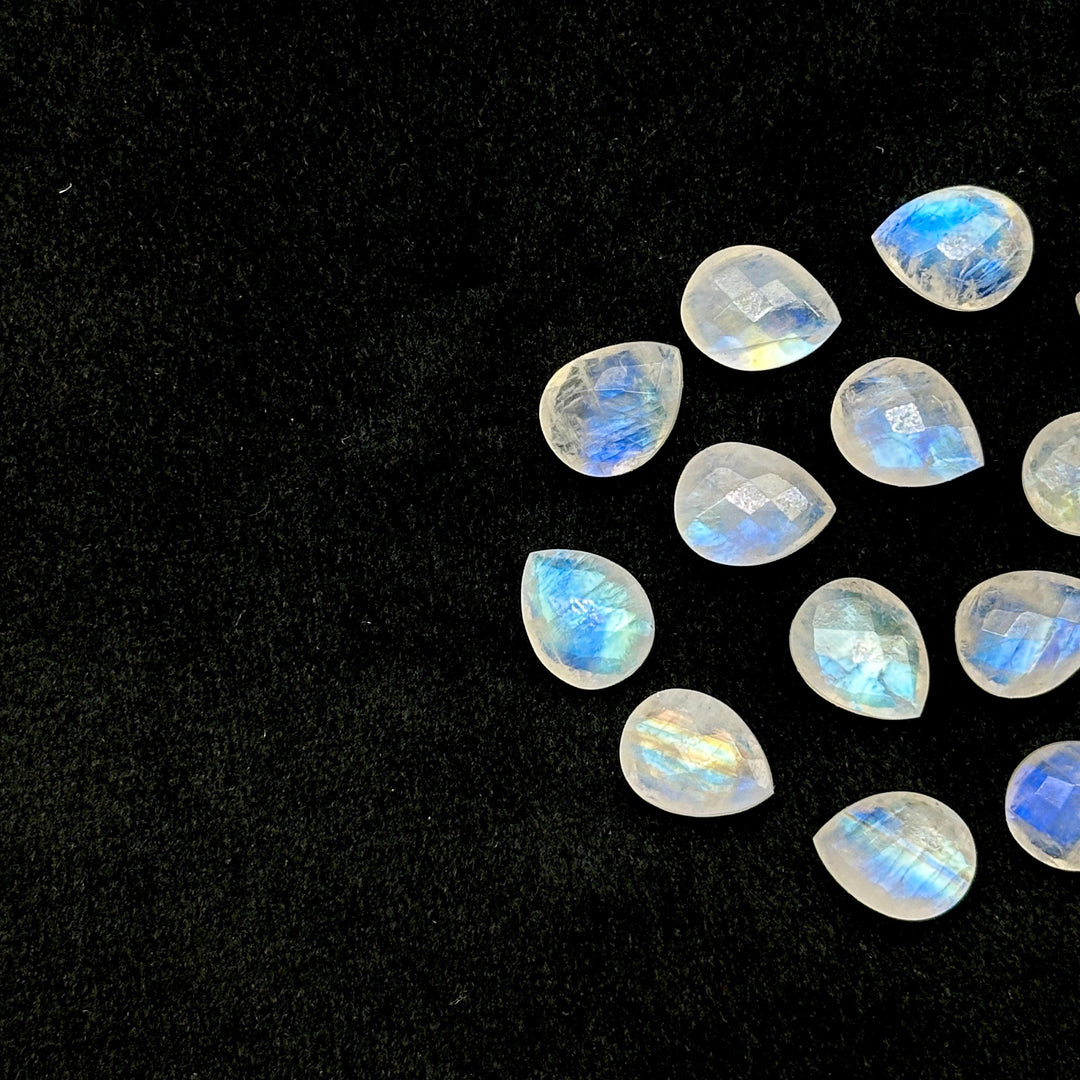 AAA+ Natural Rainbow Moonstone Faceted Pear Shape Beads, 9X12 MM Flashy Moonstone Briolette's Beads, Matched Pairs, Jewelry Making Beads