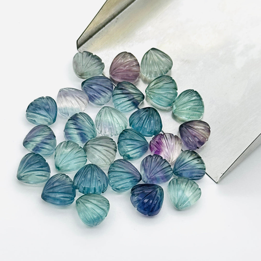 Natural Multi Fluorite Shell Shape Briolette's, 8 MM Hand Carved Beads, Fancy Shape Gemstone For Jewelry and Craft Making, Shell Charms Bead
