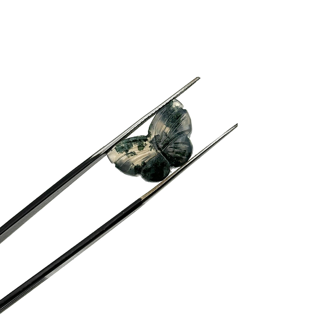 Carved Moss Agate Butterfly Beads: Handmade Gemstone Jewelry Making (11x18mm