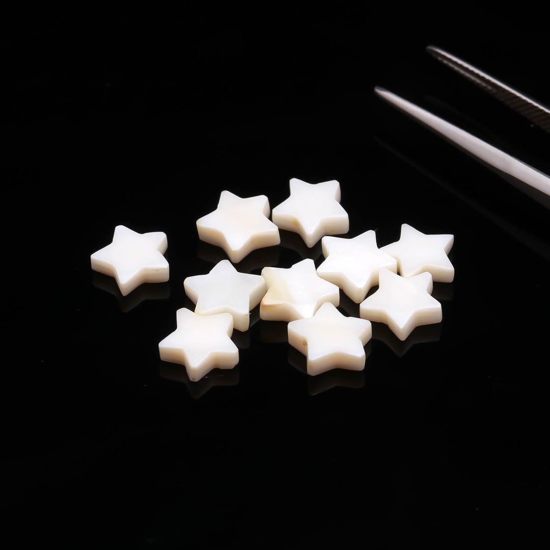 Smooth Mother of Pearl Star Beads: Handmade Gemstone Charms (10mm) Pearl Star Charms for Jewelry Making