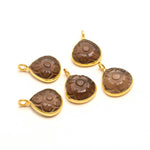 Load image into Gallery viewer, Natural Smoky Quartz Flower Pendant 12mm, 925 Sterling Silver Gold Plated Heart Shape charms