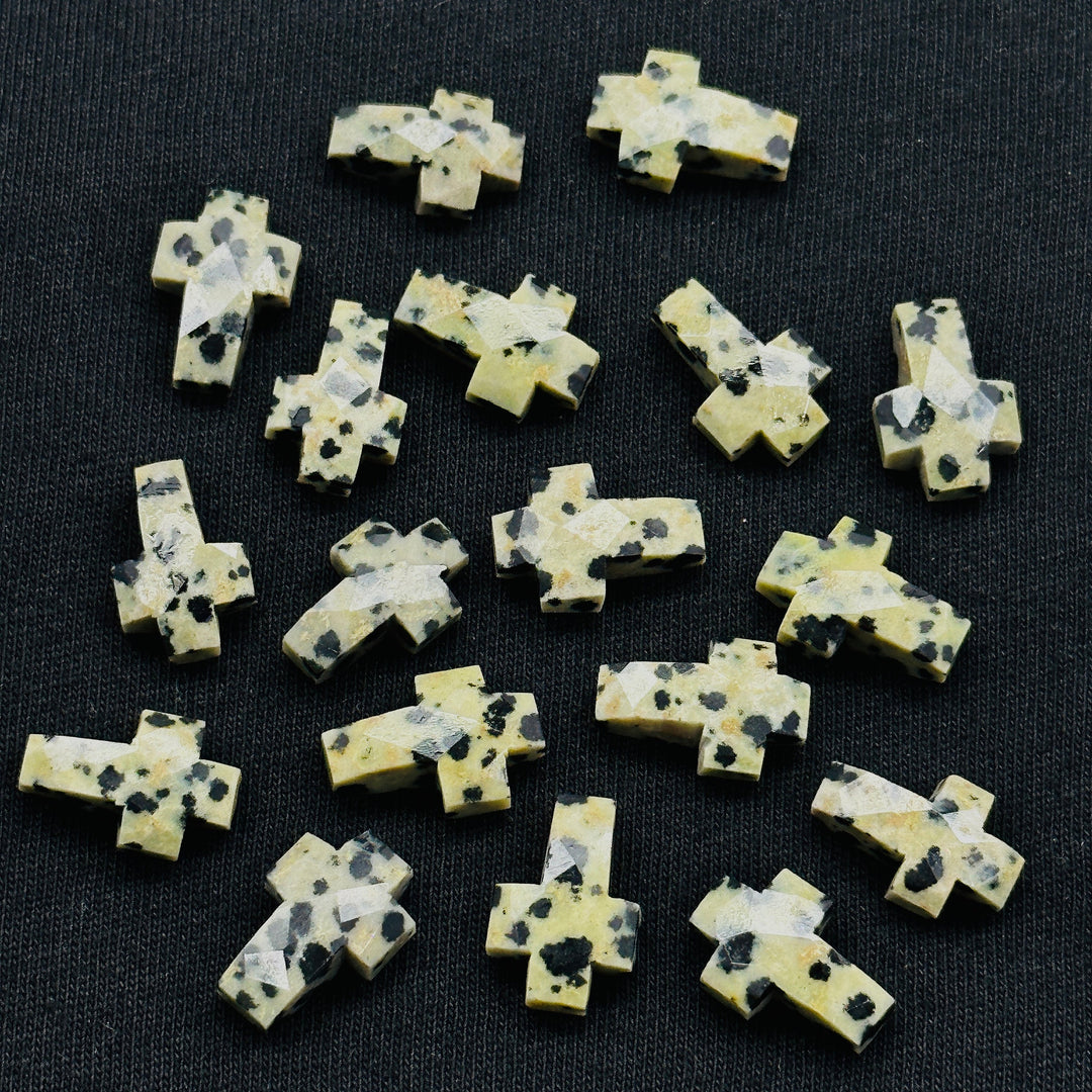 Dalmation Jasper Cross Shape Beads ~ Dalmation Jasper Carvigs Gemstone Beads ~ Faceted Cross Beads ~ 15 MM Cross Charm Beads ~ Holy Cross