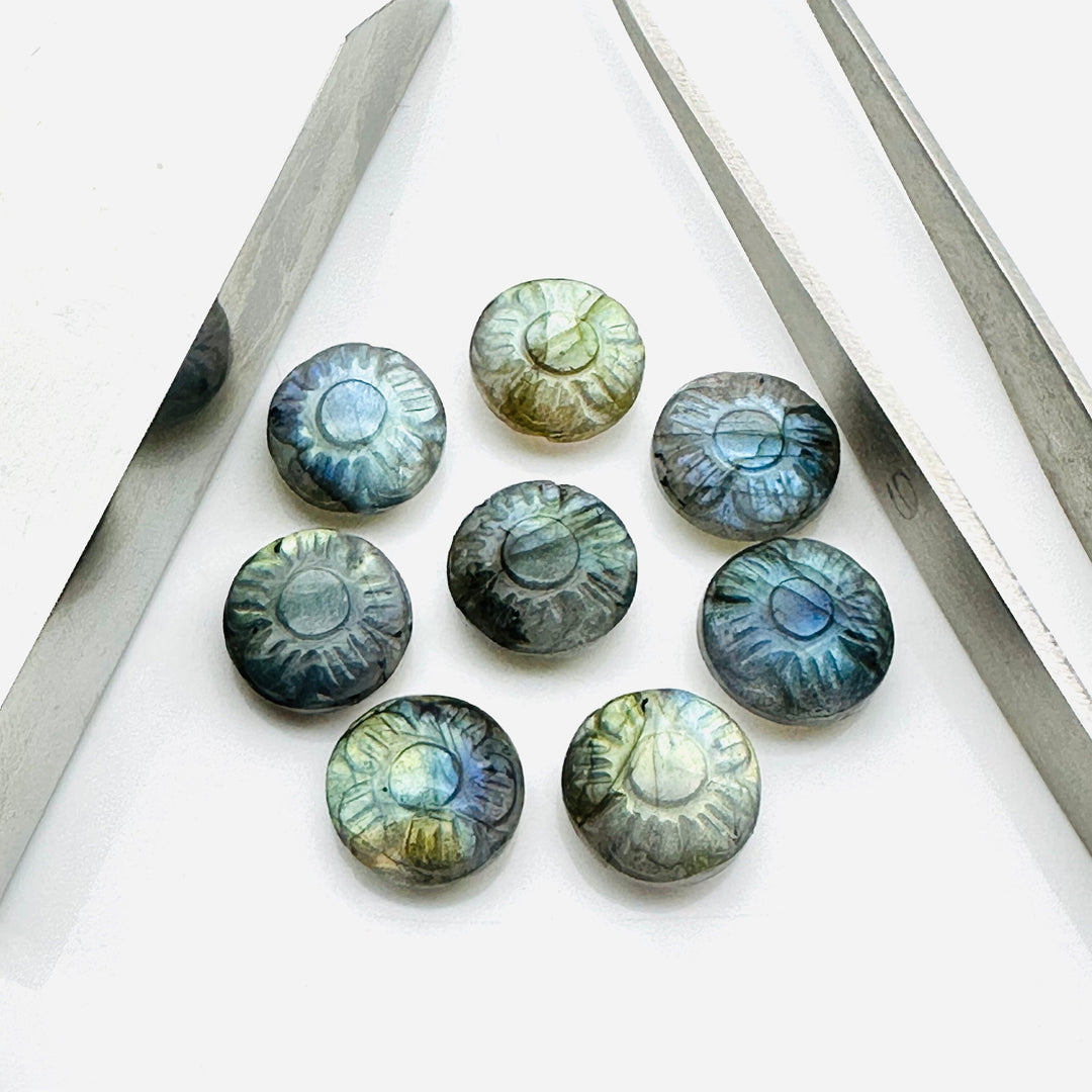 2,3,4,5pcs 100% Natural Labradorite Fancy Shape Carved Gemstone, Loose Gemstone, coin Shape Gemstone for Jewlery, Carved Gemstone 11 mm