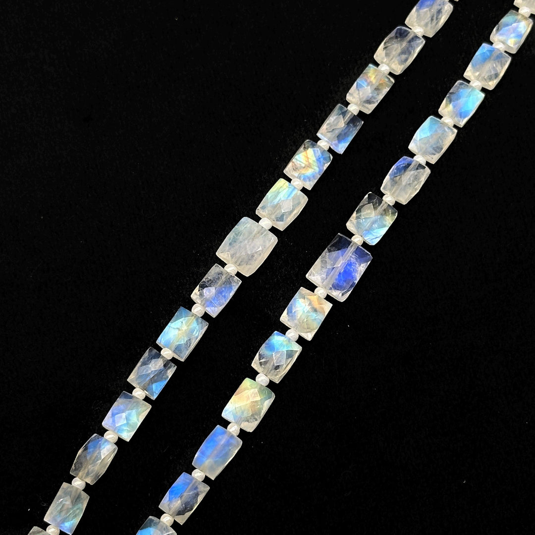 Natural Rainbow Moonstone Faceted Chicklet Gemstone Beads, Flashy Blue Fire Moonstone Rectangle Beads, AAA Quality Moonstone Gemstone Beads