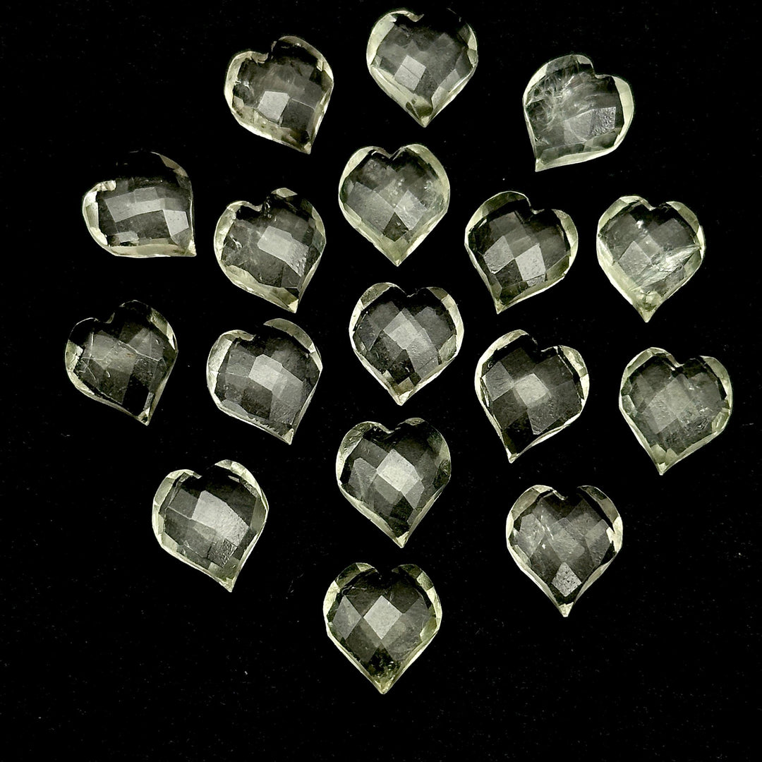 Faceted Green Amethyst Heart Shape Beads, Natural Green Amethyst Hand Carved Heart Charms for Jewelry Making, Heart Shape Briolette's, 13 MM