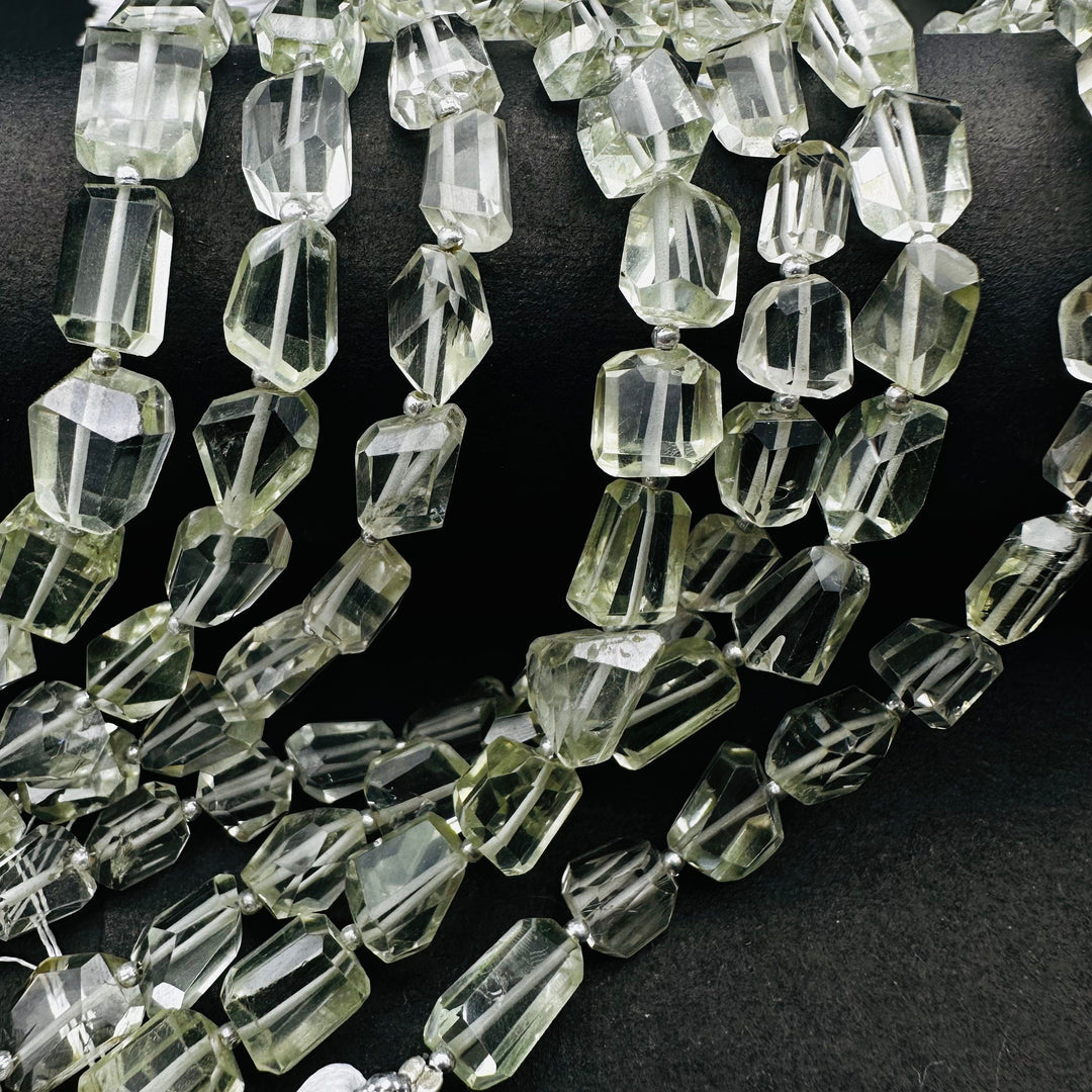Natural Green Amethyst Faceted Tumble Gemstone Beads ~ 6X8-7X9 MM Green Amethyst Nuggets Shape Beads ~ 8" Strand Fancy Beads ~ Rare Findings