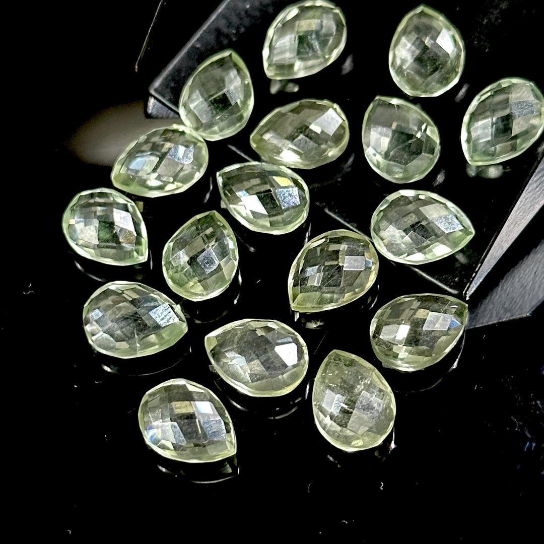 AAA+ Quality Green Amethyst Faceted Pear Shape Beads, 9X12 MM Green Briolette's Beads, Matched Pairs, Jewelry Making Pear Shape Beads