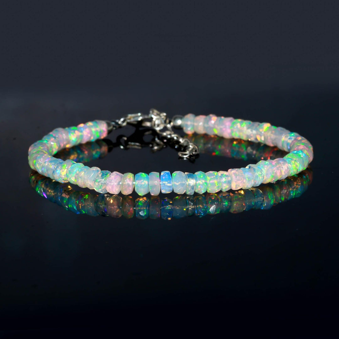 White Ethiopian Opal Beaded Bracelet, Flashy Faceted Rondelle Beads Bracelet, 4-4.5 MM Welo Opal Beads Bracelet For Women, Ethiopian Jewelry
