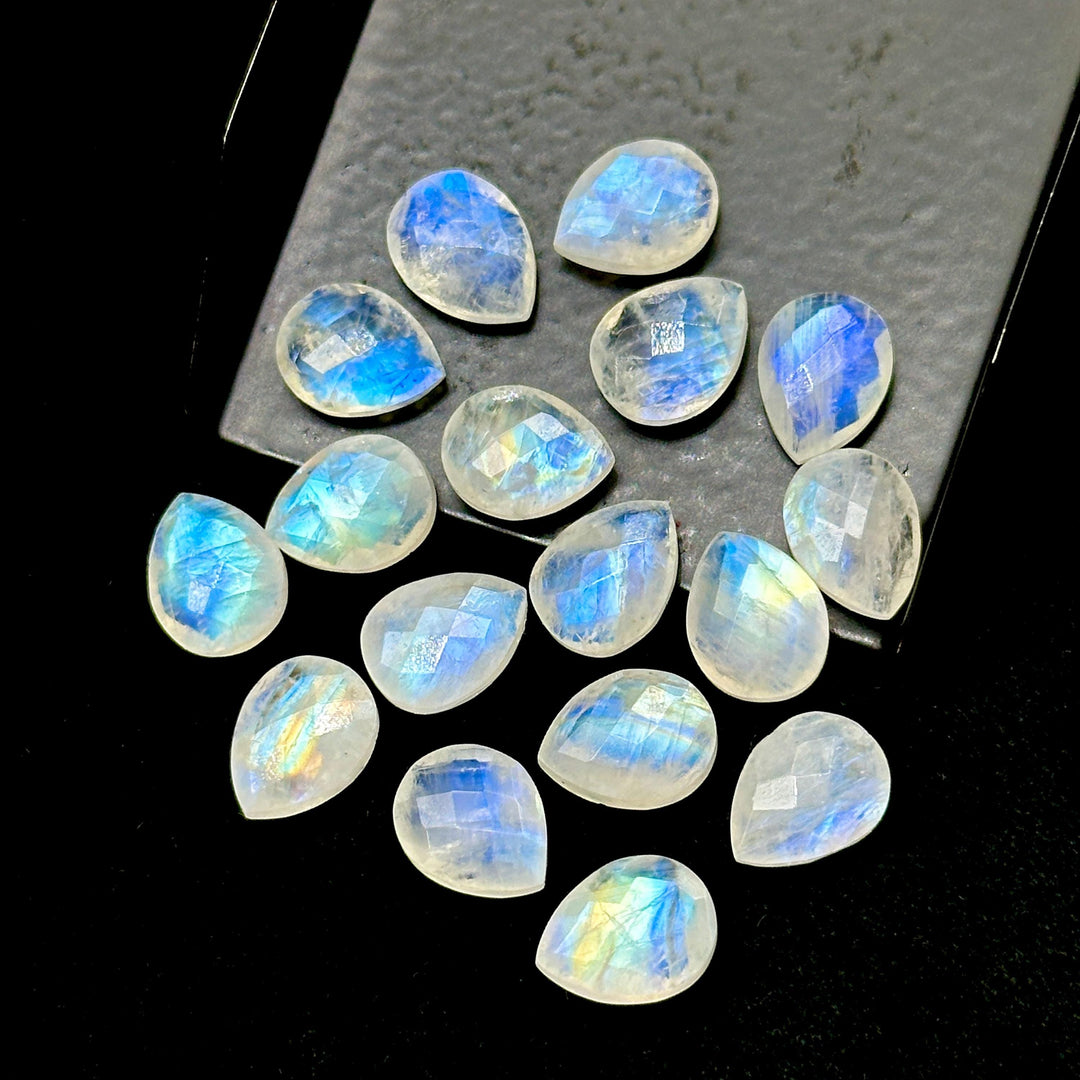 AAA+ Natural Rainbow Moonstone Faceted Pear Shape Beads, 9X12 MM Flashy Moonstone Briolette's Beads, Matched Pairs, Jewelry Making Beads