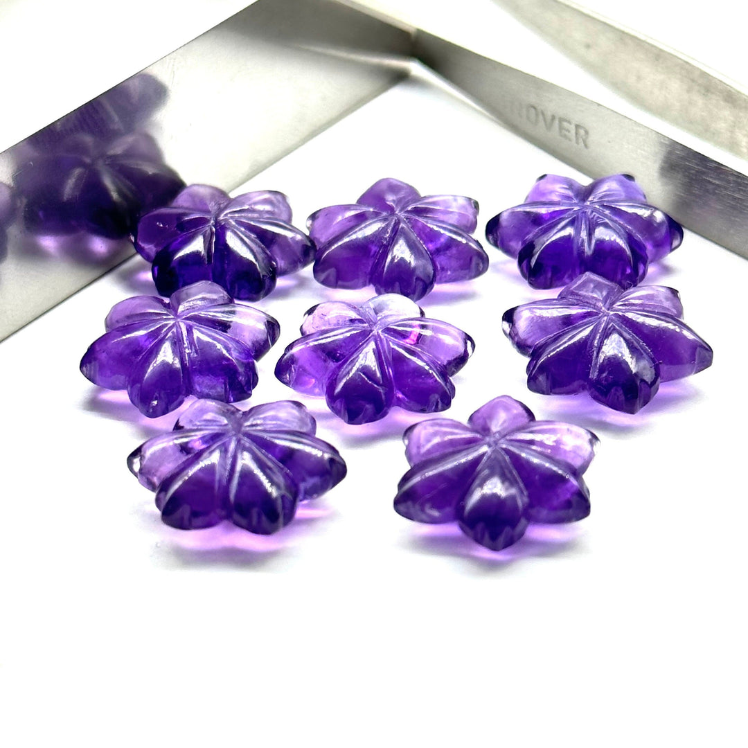 Natural Amethyst Flower Shape Carved Gemstone, Flower Shape Carving Loose Gemstone Beads, Fancy Shape Hand Carved Beads for Jewlery 15 MM