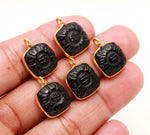 Load image into Gallery viewer, Natural Black Onyx Flower Pendant 17mm, 925 Sterling Silver Gold Plated Square Shape Charms For Jewelry
