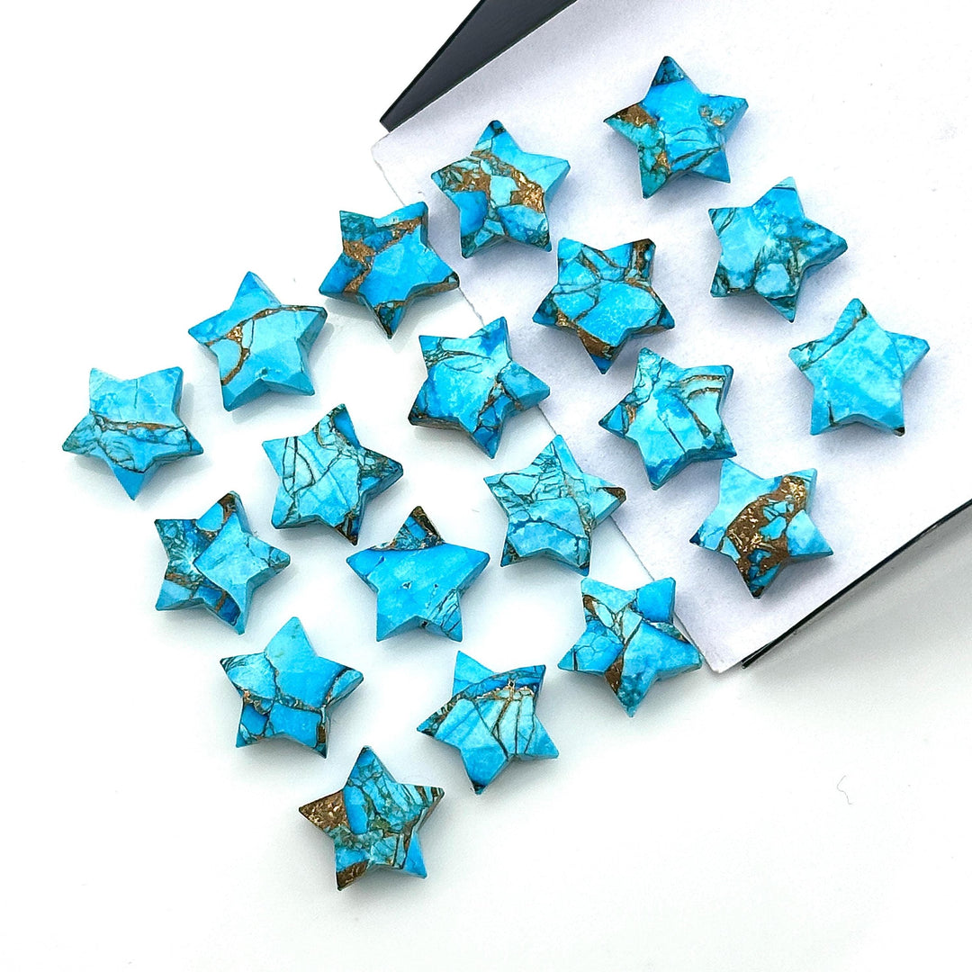 AAA Copper Turquoise Star Shape Briolette's, Faceted Hand Carved Star Gemstone, Turquoise Loose Star Beads for Jewelry Making, 10 MM