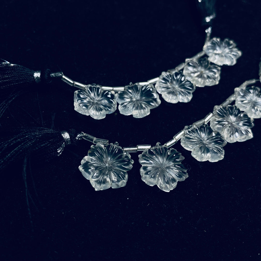 1,2,3,4,5 pcs AAA Quality 100% Natural Crystal Quartz  Flower Shape Carved Gemstone, Flower Shape Carving, Carved Gemstone For Jewellery17mm