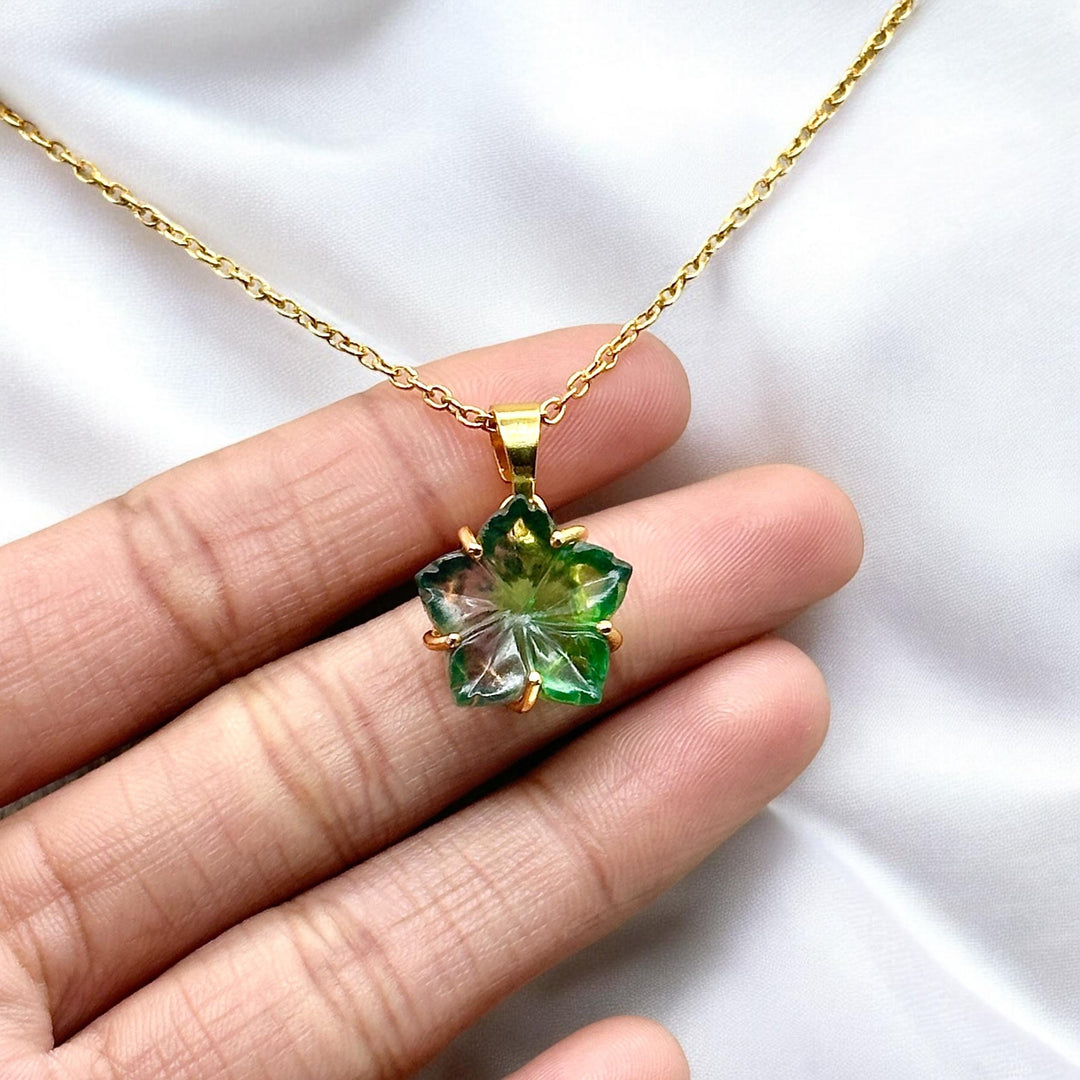 AAA Green Fluorite Flower Pendant, Hand Carved Fluorite Flower Necklace For Her, 14 mm Flower, Birthday Gift For Women, Bridesmaid Gifts
