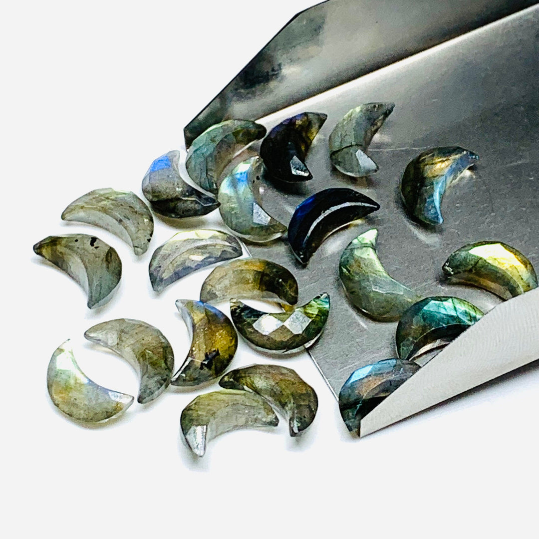 Flashy Labradorite Carved Moon Shape Beads, Hand Carved Moon Shape Gemstone Beads For Jewelry, Moon Shape Briolettes Charms Beads 12 MM