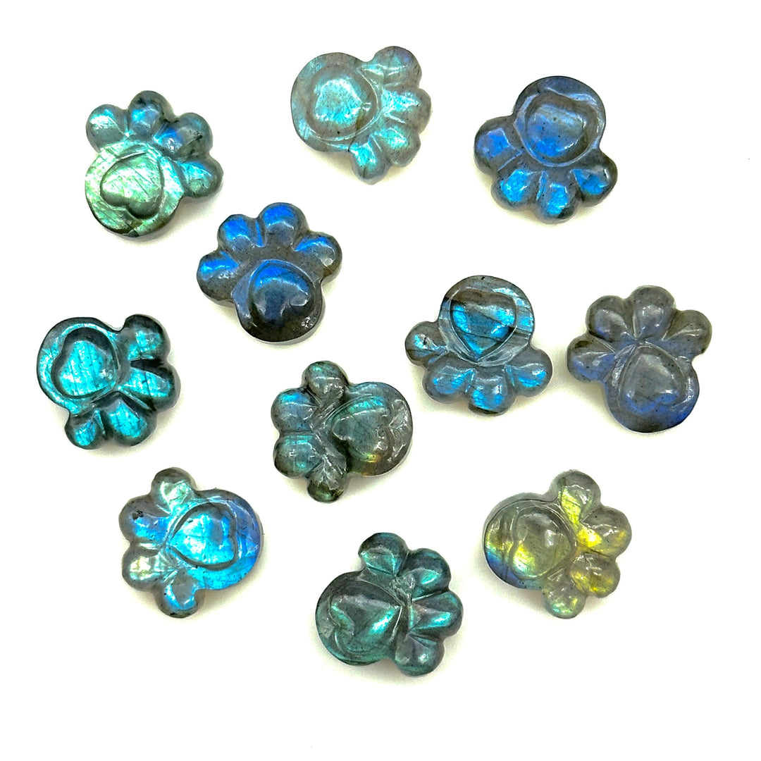 AAA+ Labradorite Hand Carved Dog Paw, Natural Labradorite Gemstone Flat Back Paw Carving, 13 MM Paw Charm, Dog/Cat Cute Paws for Jewelry