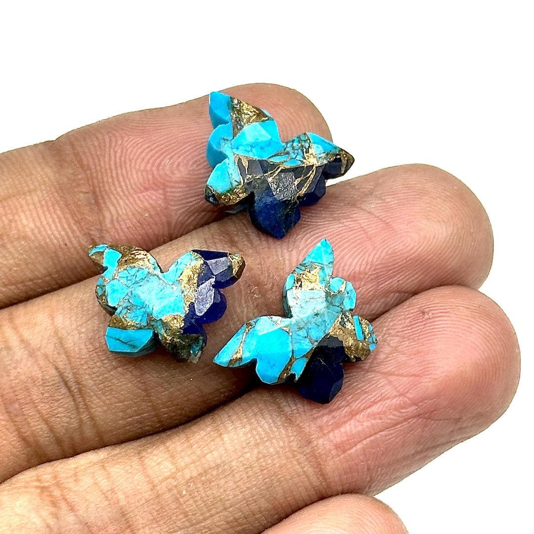 Beautiful Mohave Copper Turquoise Butterfly Shape Beads, Sky Blue & Dark Blue Faceted Butterfly Gemstone, Blue Turquoise Carvings 14x10 MM