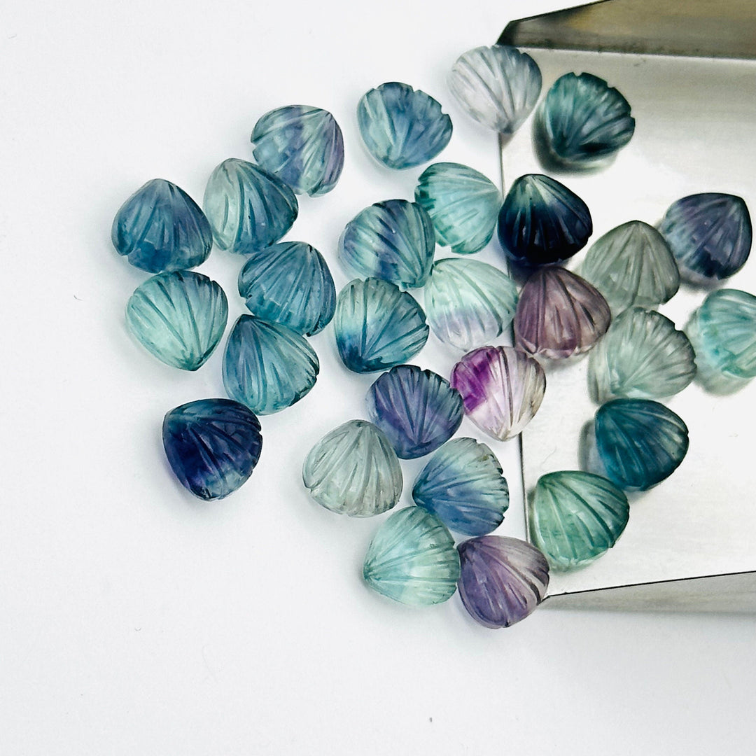 Natural Multi Fluorite Shell Shape Briolette's, 8 MM Hand Carved Beads, Fancy Shape Gemstone For Jewelry and Craft Making, Shell Charms Bead
