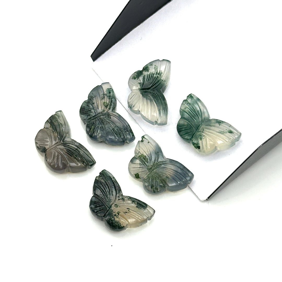 Carved Moss Agate Butterfly Beads: Handmade Gemstone Jewelry Making (11x18mm