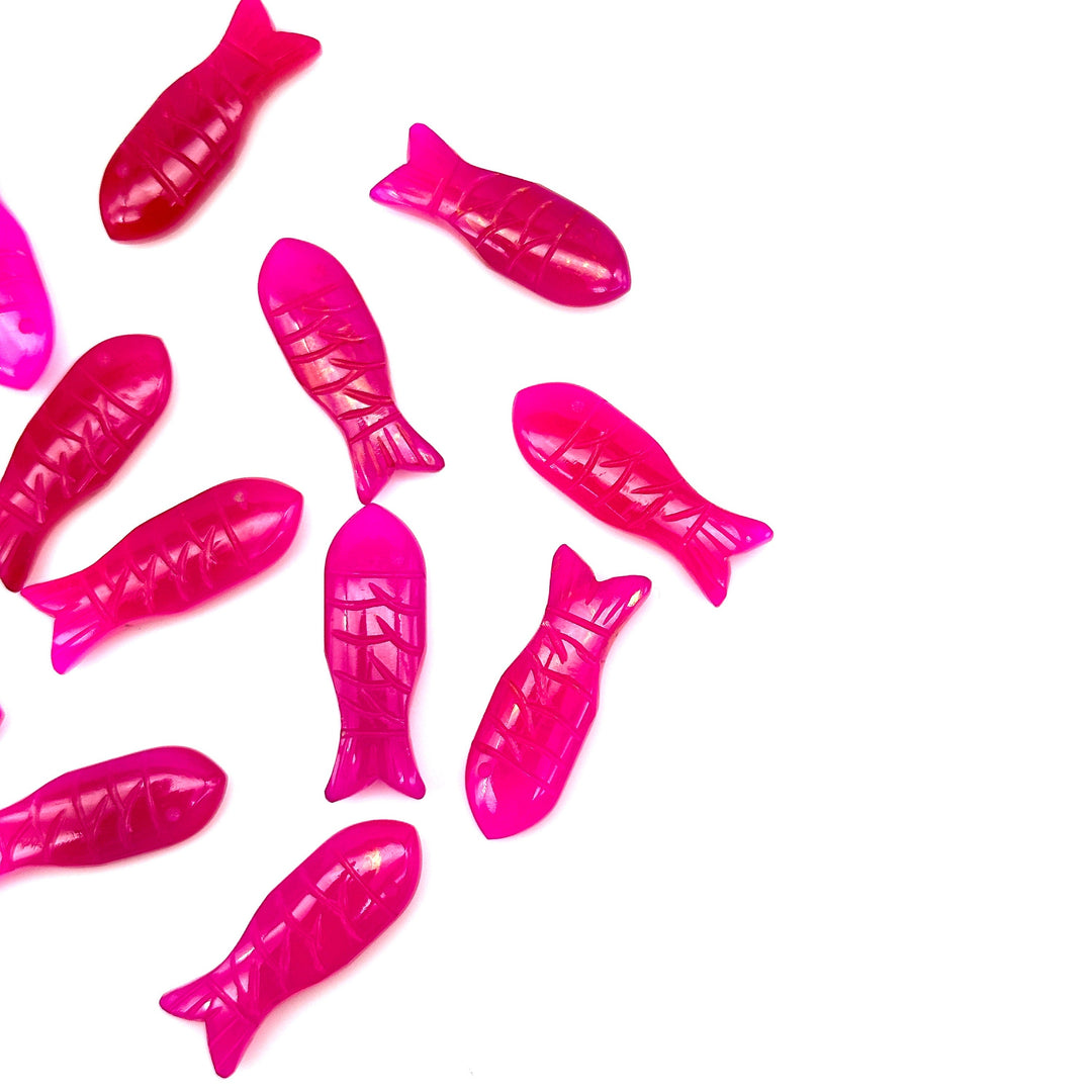 Dazzling Hot Pink Chalcedony Fish Carving Beads, Handmade Fish Shape Carved Gemstone, Jewelry Making Gemstones, 30X10 MM Loose Gemstone Fish