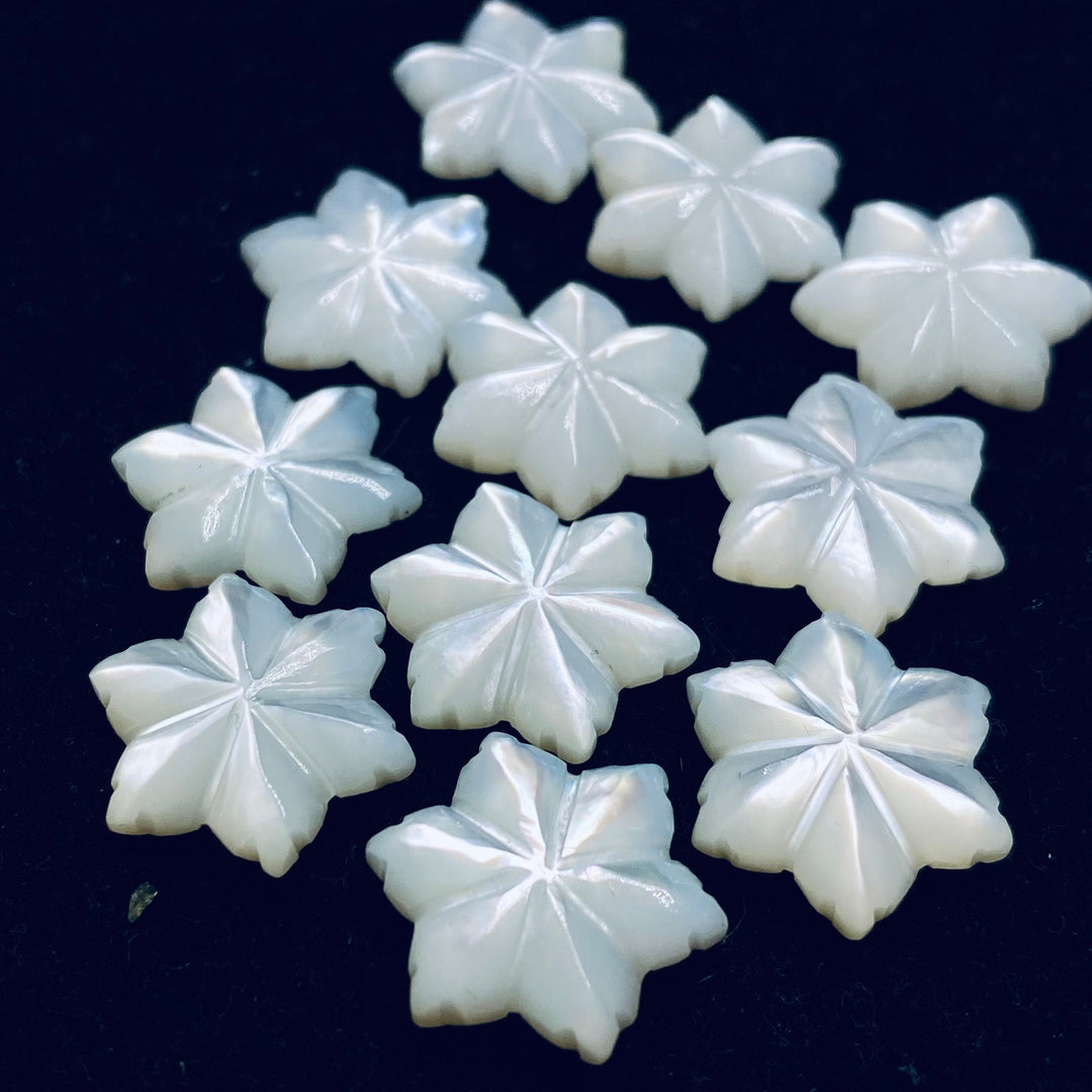 Natural Mother of Pearl Flower Carved Gemstone - 14mm