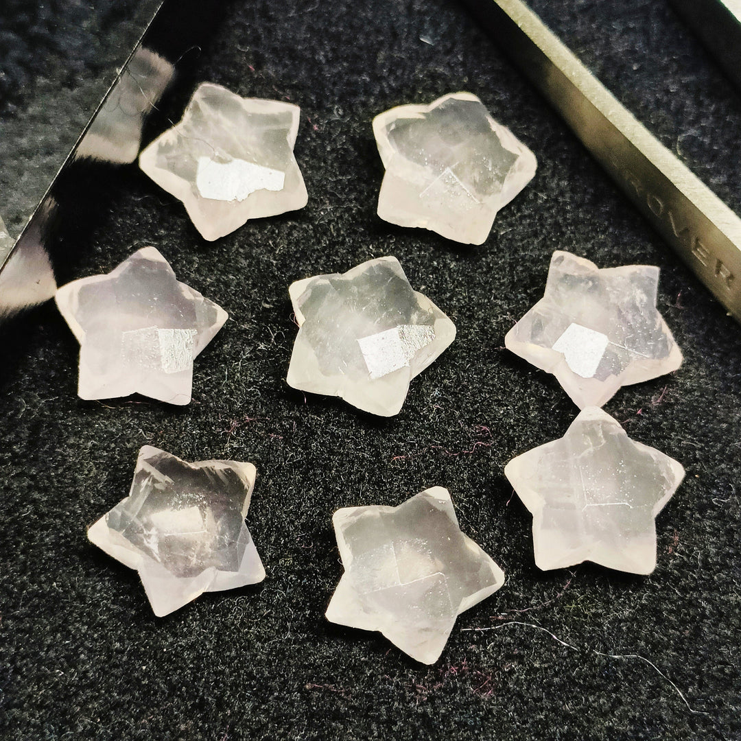 Natural Rose Quartz Faceted Star Briolettes, Hand Carved Star Shape Charm Beads, Star Shape Loose Beads for Jewelry Making, 10 MM Pink Star