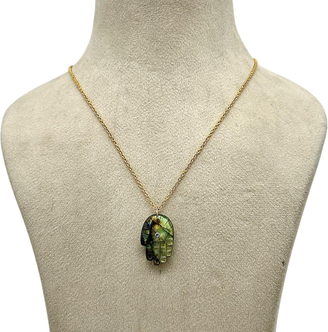 Natural Labradorite Hamsa Necklace, Blue Flashy Gemstone Hamsa Necklace For Gift, Reiki Healing Jewelry, Flashy Labradorite Necklace