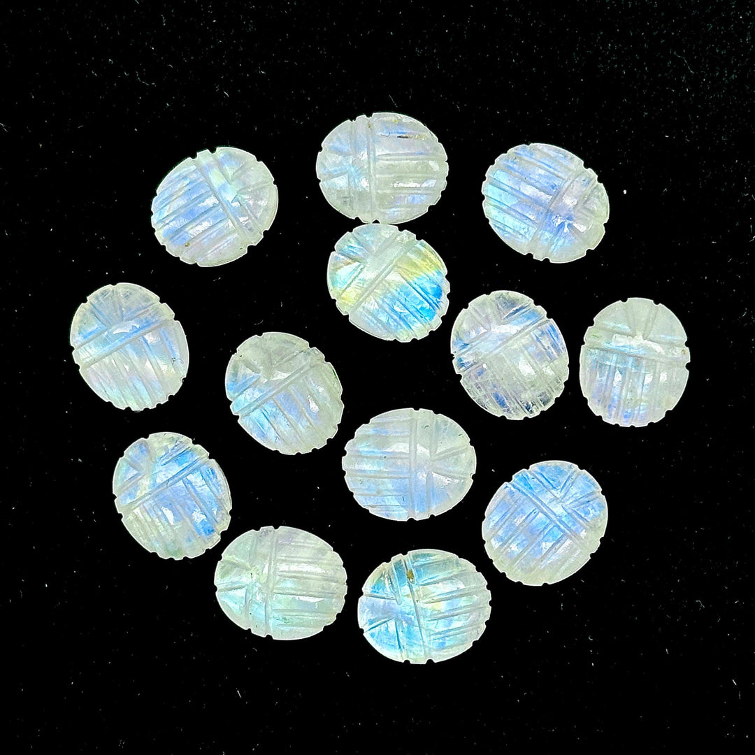 Rainbow Moonstone Scarab Beads: Handmade Carved Briolettes (10x12MM)