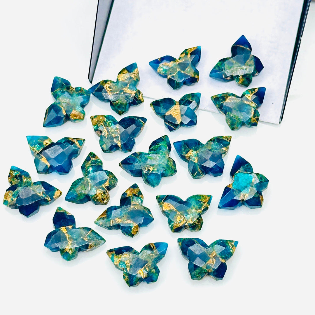 Pretty Butterflies, Mohave Neon Copper Turquoise Butterfly Shape Beads, Faceted Butterfly Gemstone, Neon Turquoise Carving Beads 14x10 MM