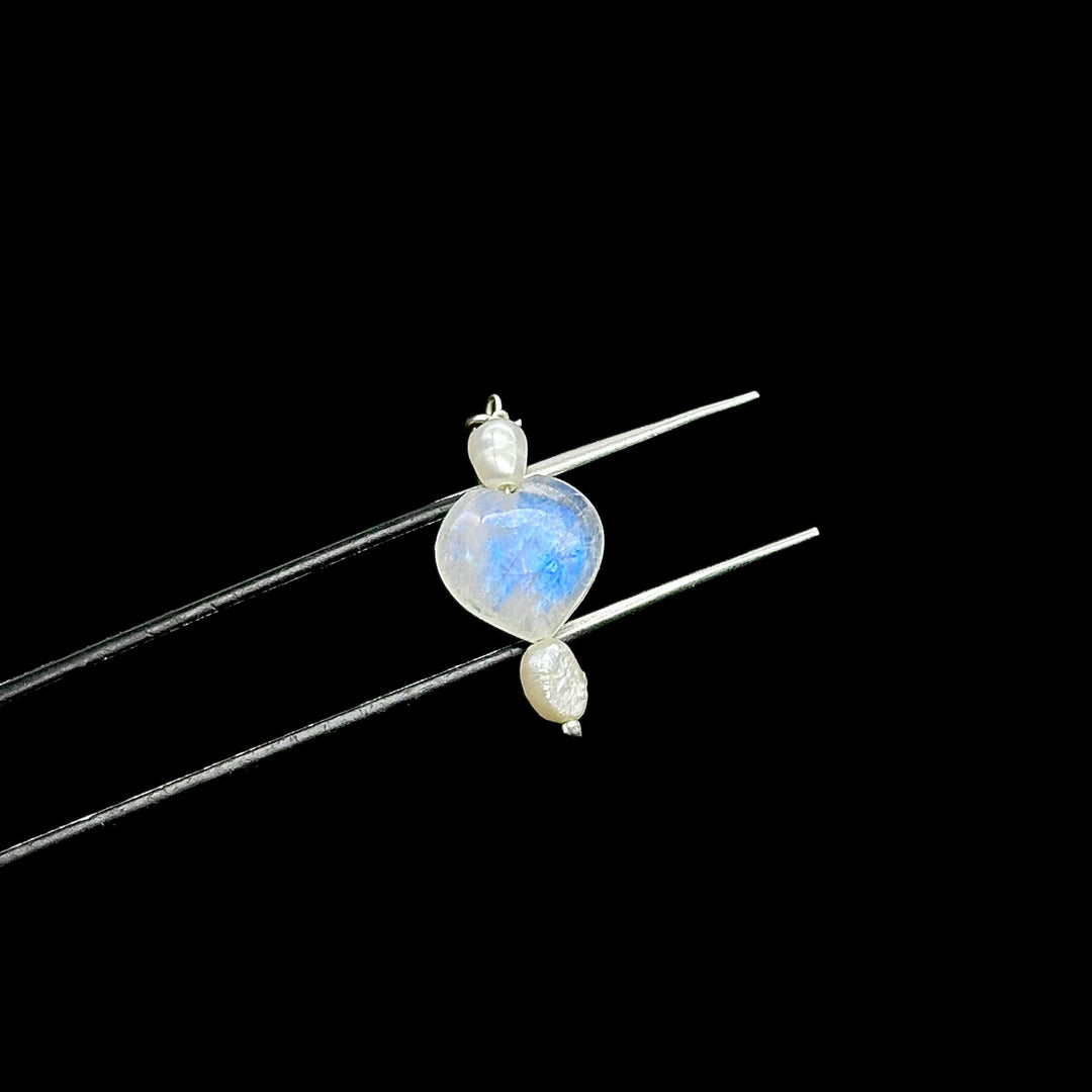 Flashy Rainbow Moonstone and Pearl Charms, AAA Moonstone Heart Silver Charms, Gemstone Beads, Craft Making, 925 Silver Charms Wholesale