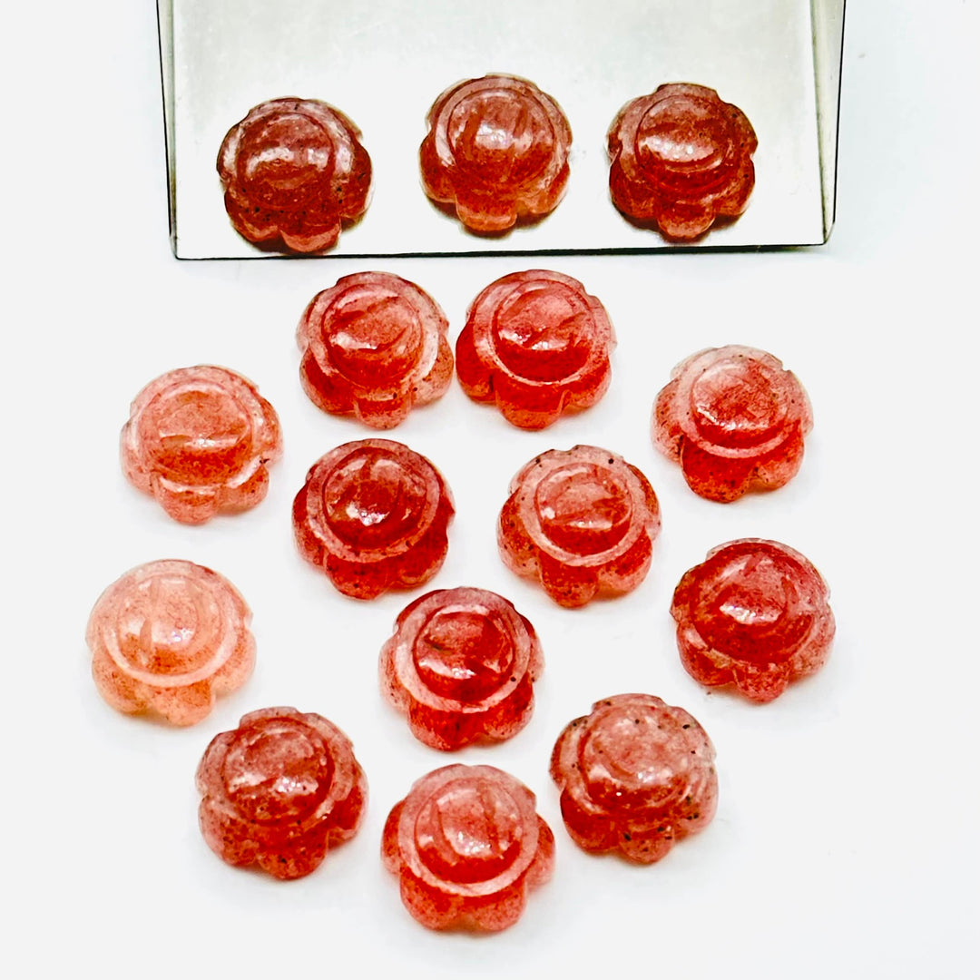 2,3,4,5 pcs 100% Natural pink strawberry Carved Gemstone, Loose Gemstone, sunflower Shape Gemstone Jewlery, Carved Gemstone 12 mm