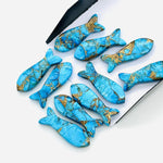Load image into Gallery viewer, Carved Copper Turquoise Fish Charm: Blue Briolette Bead, 25mm