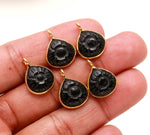 Load image into Gallery viewer, Natural Black Onyx Flower Pendant 12mm, 925 Sterling Silver Gold Plated Heart Shape Charms For Jewelry