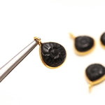 Load image into Gallery viewer, Natural Black Onyx Flower Pendant 12mm, 925 Sterling Silver Gold Plated Heart Shape Charms For Jewelry