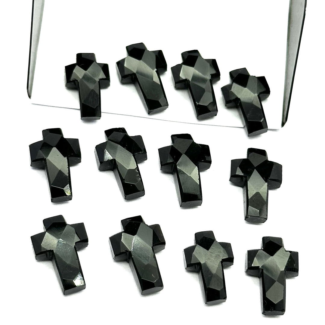 1,2,3,4,5 pcs Natural Black Onyx Cross Shape Gemstone Beads, Faceted Cross Shape Carving Beads, 15X10 MM Cross Shape Charms, Energy Beads