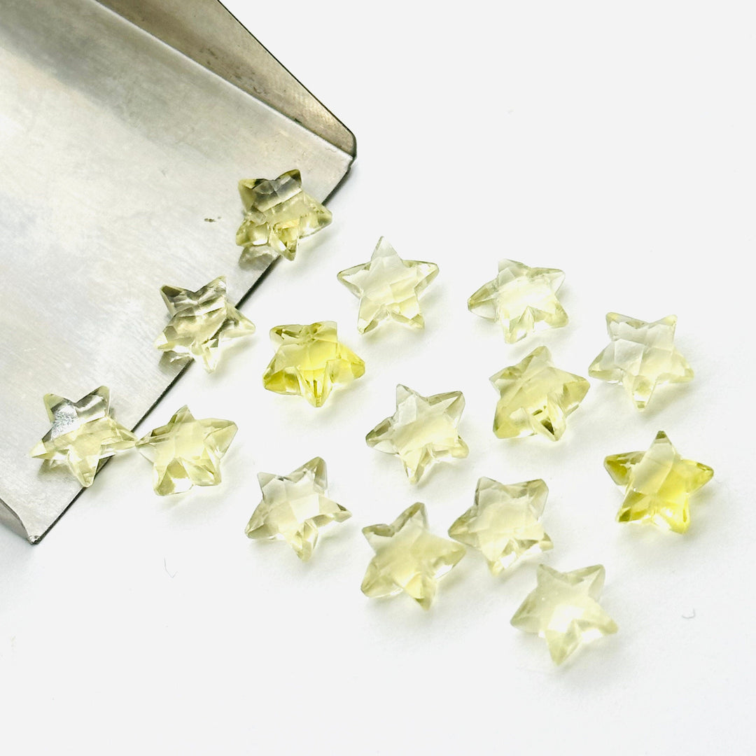 Natural Lemon Quartz Star Shape Beads, Faceted Stars Shape Briolettes Beads for Jewelry Making, Loose Lemon Stars, 8 MM Mini Star Charms