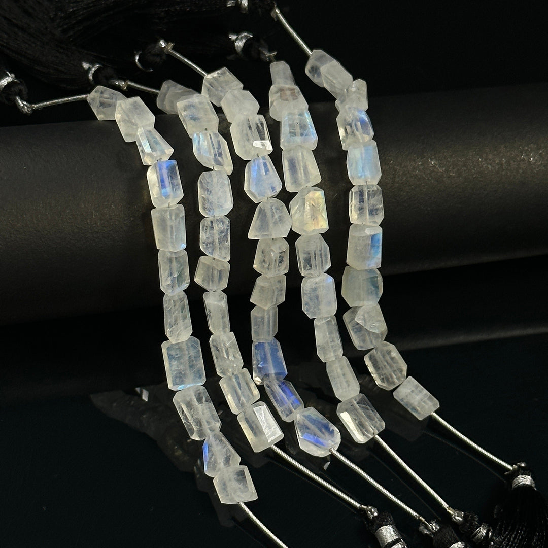 Flashy Rainbow Moonstone Tumble Shape Beads, Nuggets Shape Faceted Beads, 4" Strand, Blue Flashy Tumble Beads, Fancy Jewelry Making Beads
