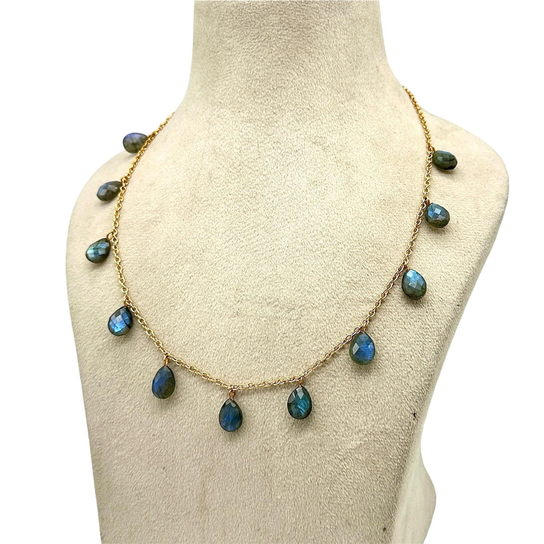 AAA+ Natural Labradorite Pear Shape Beads Necklace, Drop Chain Necklace, Pear Gemstone Necklace, Faceted Pear Chain Necklace For Women's