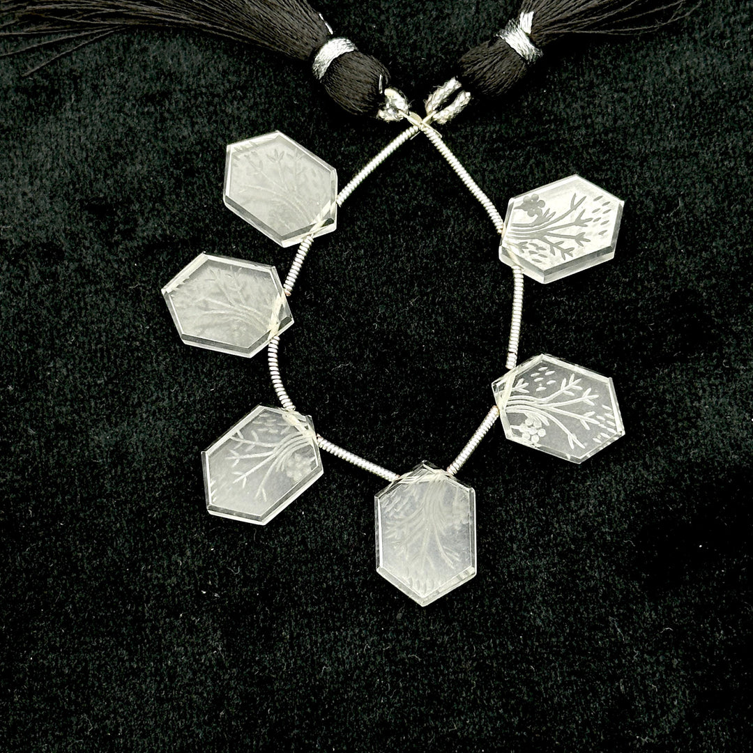 Incarved Crystal Quartz Hexagon Gemstone Beads: Handmade Jewelry Making (11x16 mm)