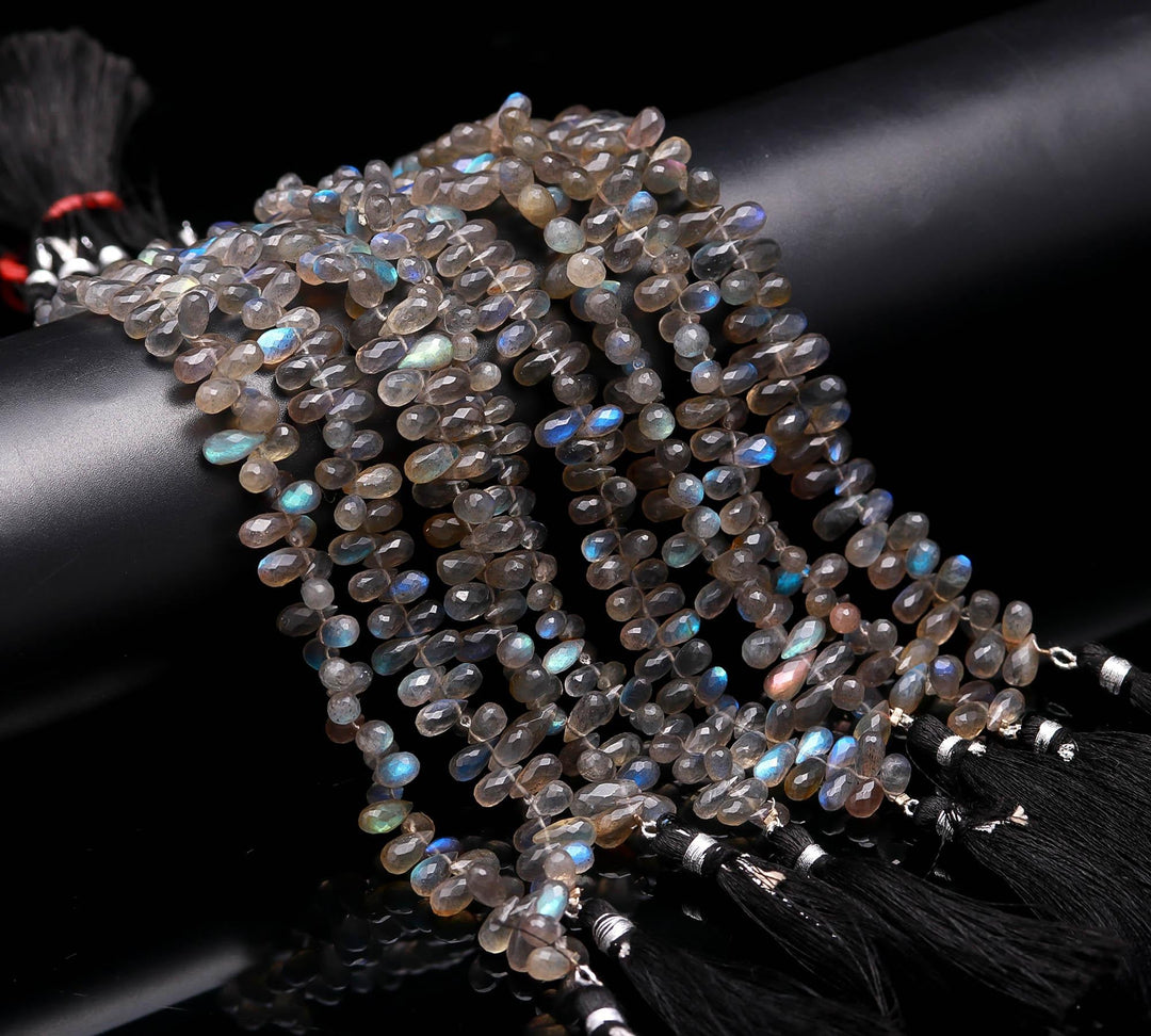 Faceted Labradorite Teardrop Beads: Natural Gemstone Strand, 4X7-5X9mm