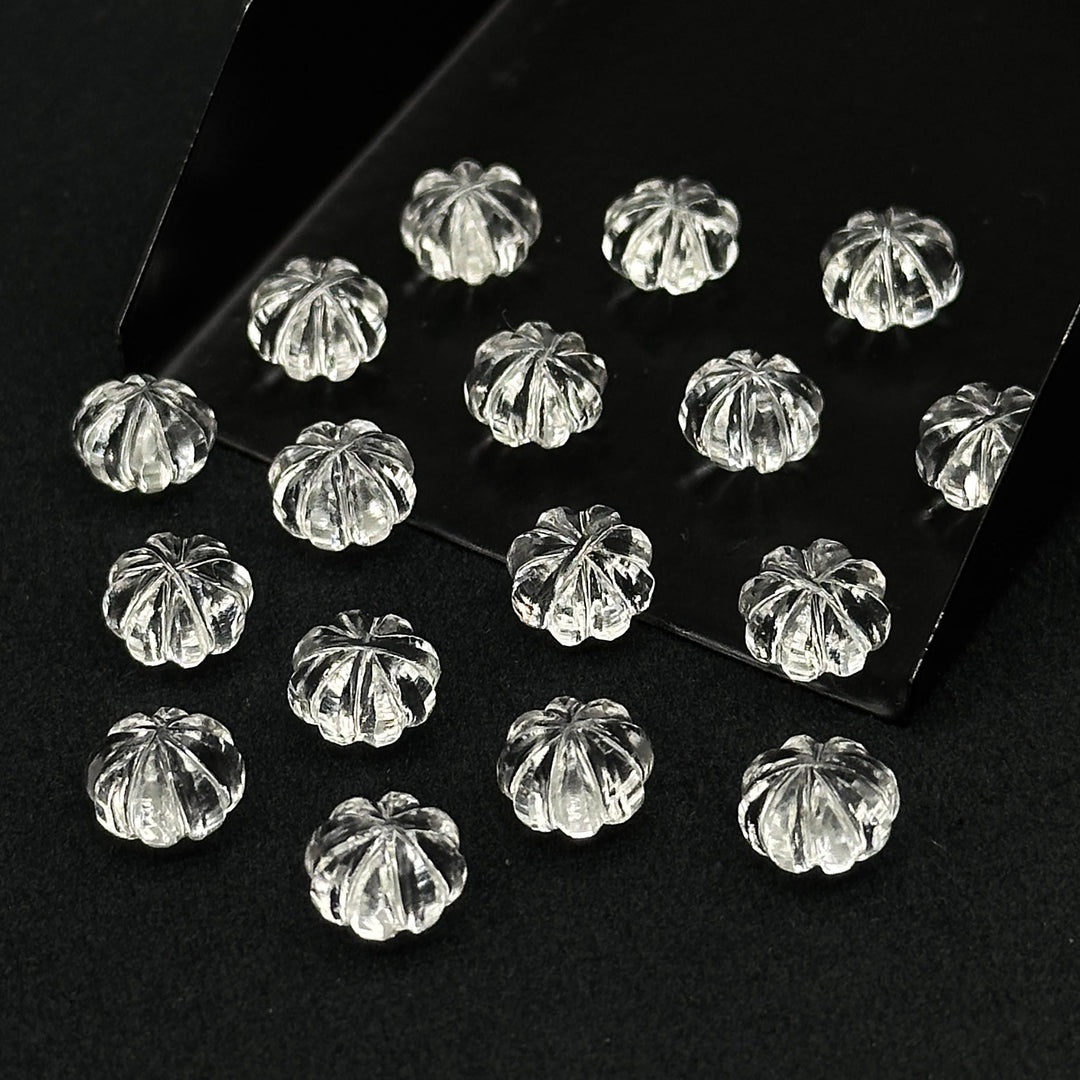 Amazing Carved Crystal Quartz Melon Shape Beads, Hand Carved Pumpkin Shape Gemstone Beads, 6X8 MM Natural Crystal Beads For Jewelry & Crafts