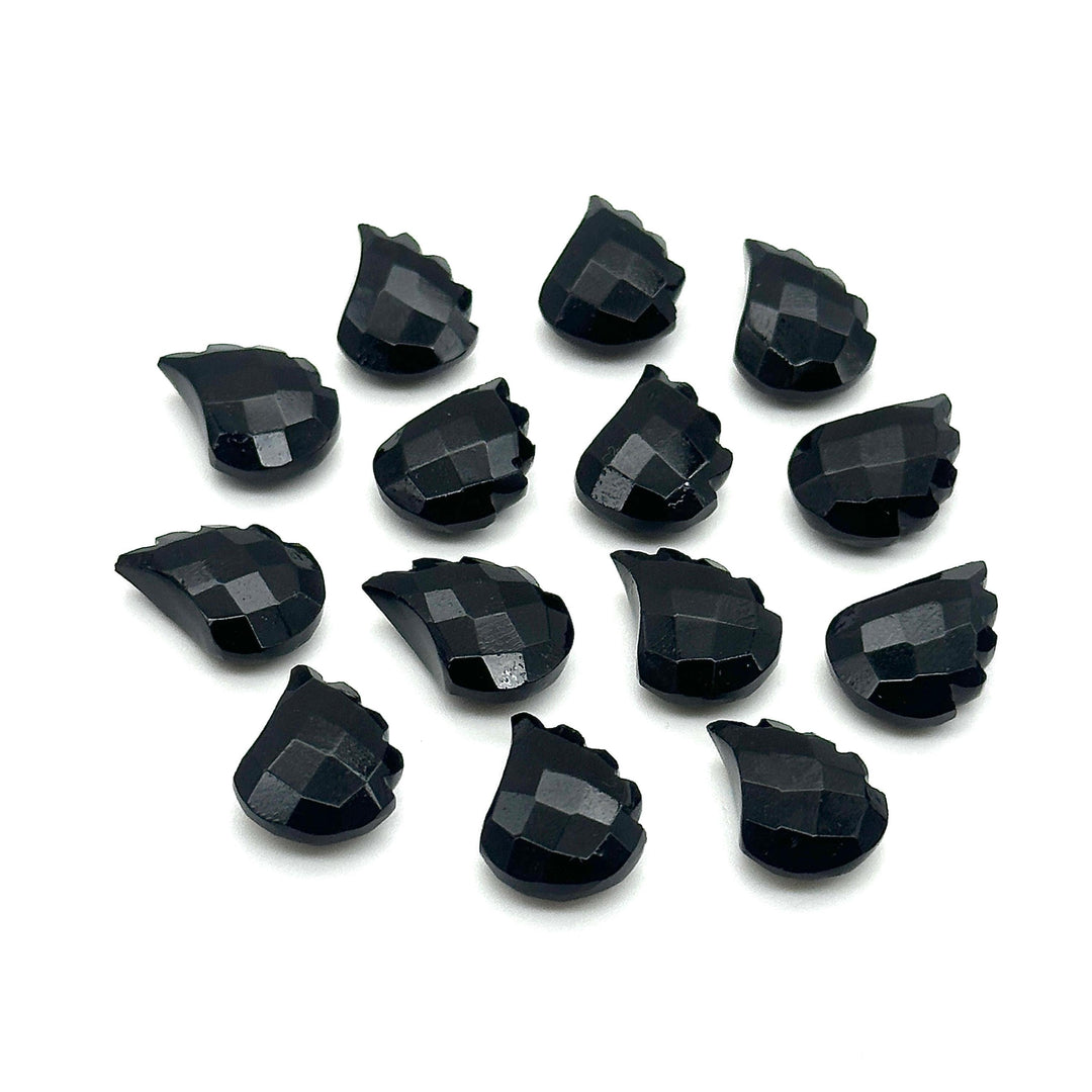 Natural Black Onyx Leaf Shape Beads, Onyx Leaf Shape Briolette's, Faceted Fancy Carvings for Jewelry, 11X15 MM, Wholesale Gemstones