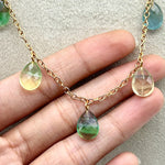 Load image into Gallery viewer, Rainbow Fluorite Pear Shape Beads Necklace, Faceted Drop Chain Necklace, Pear Gemstone Necklace, Women's Gift, Handmade 925 Silver Necklace