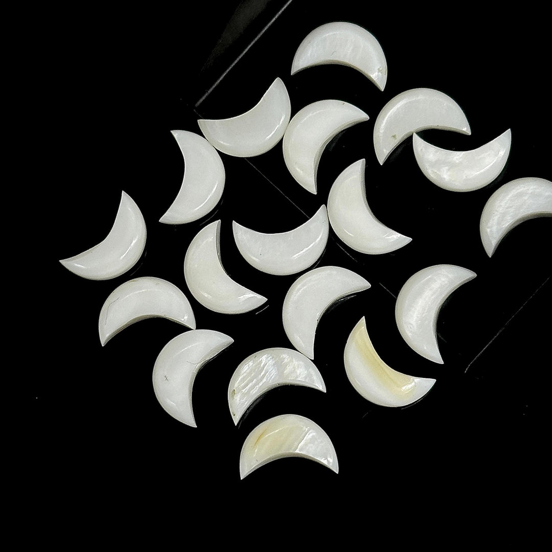 Natural Mother Of Pearl Hand Carved Moon Shape Beads, Pearl Smooth Moon Shape Gemstone Briolettes For Jewelry Making, Moon Charms 12 MM