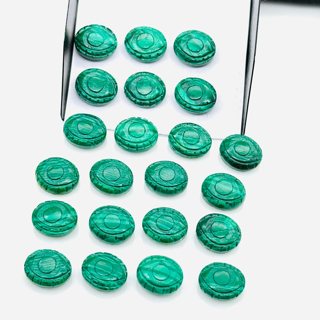 Malachite Evil Eye Beads, Hand Carved Gemstone Beads, Loose Oval Eye Beads, Green Evil Eye Charm Beads, Loose Carving Beads 10X12 MM