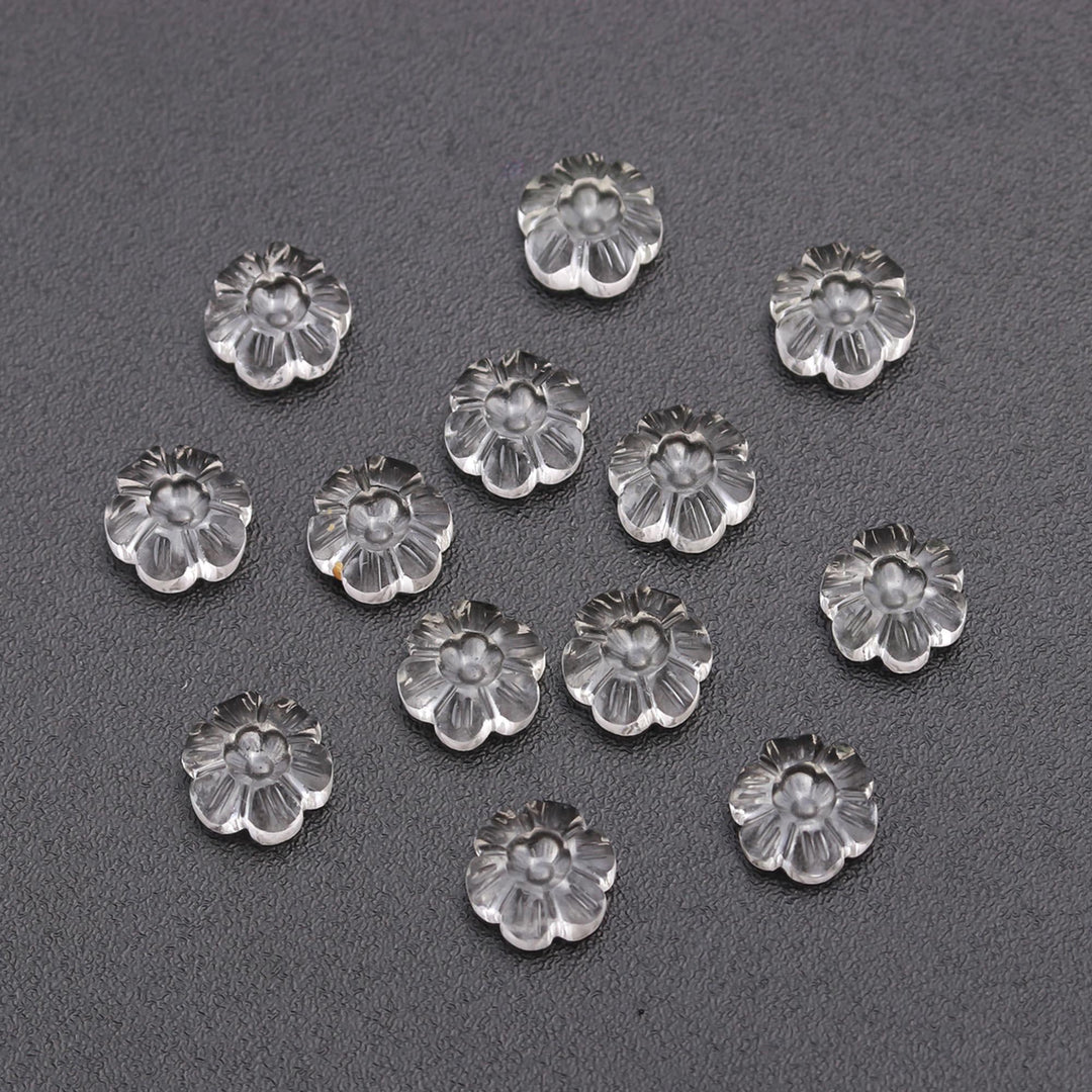 Natural Crystal Quartz Flower Shape Beads, AAA Clear Quartz Flower Gemstone For Jewelry Making, Earrings Makine Charms, Flat Back, 12 MM