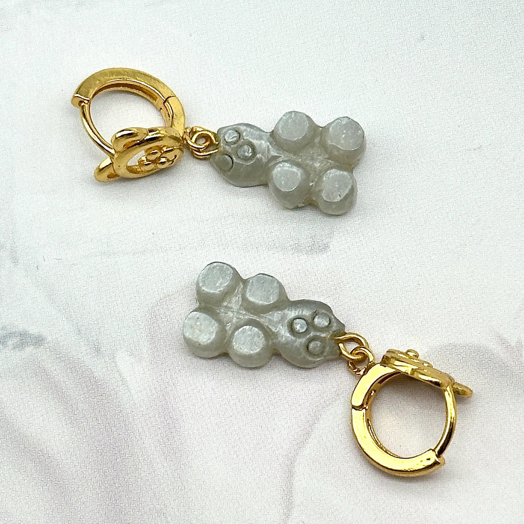 Gummy Bear Earrings, Grey Moonstone Carved Teddy Bear Earrings For Girls, Bridesmaid Gift, Anniversary Gift For Her, Handmade Jewelry